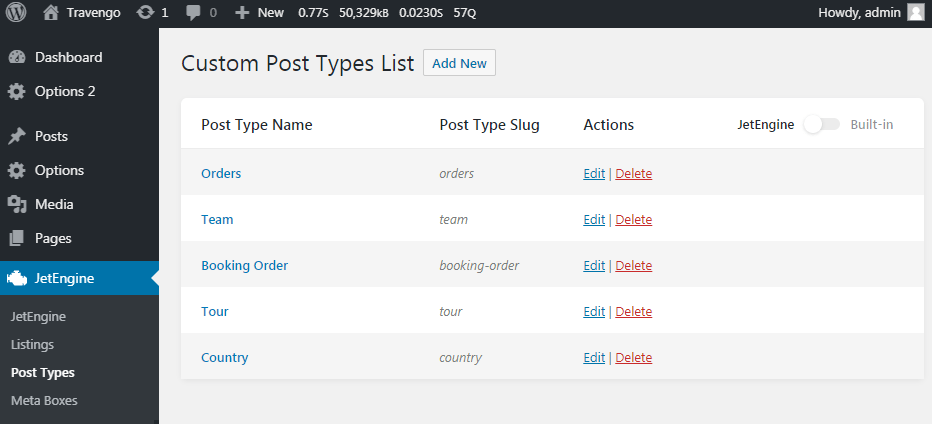Custom Post Types List